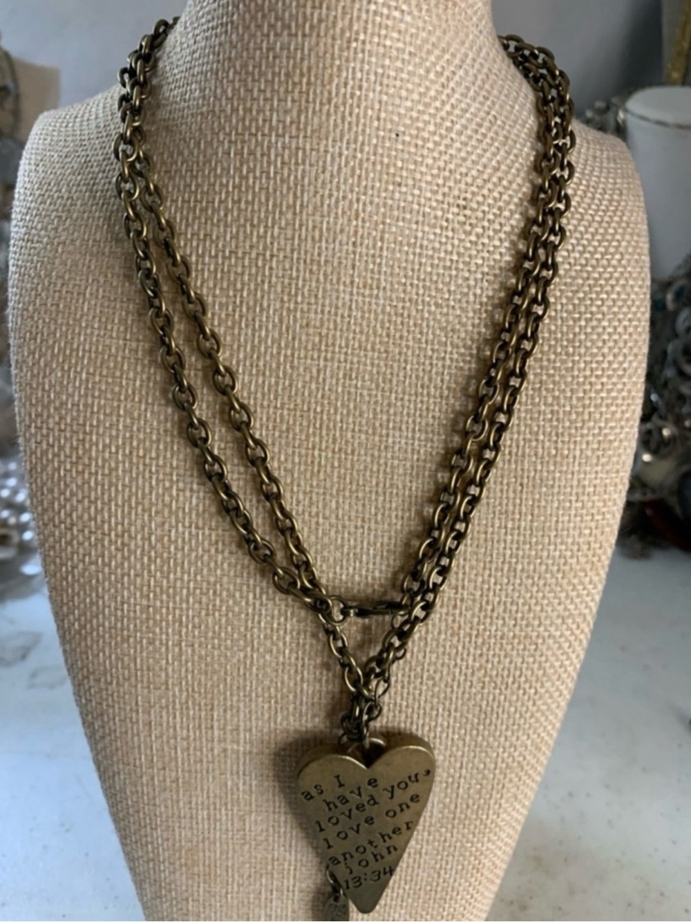 Plunder Antique Brass Layered Heart Pendant Necklace